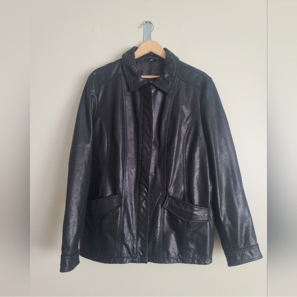 Eddie Bauer Black Leather Jacket with Zipper Accents